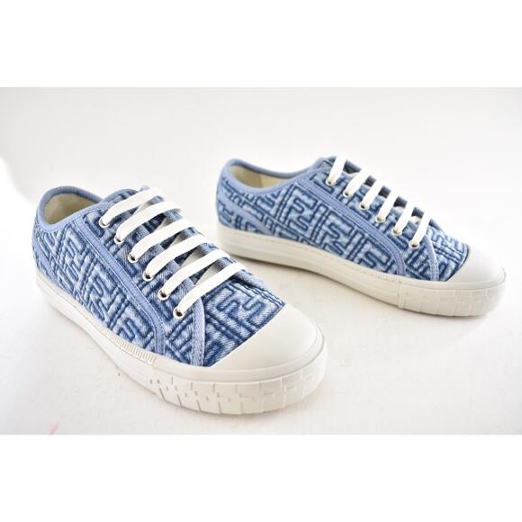 Fendi Domino Blue Denim FF Logo White Platform Logo Low Top Trainer Sneaker 37.5 - Picture 4 of 14